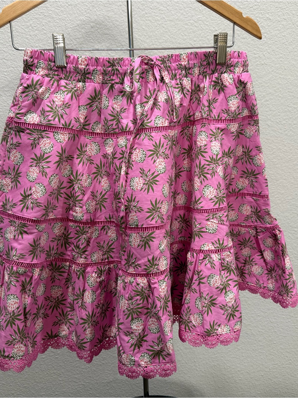 Bright Pink Pineapple-Print Tiered Mini Skirt